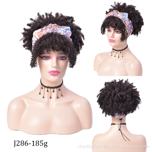 Wholesale Ombre Turban Wig Afro Wig Short With leopard band Kinky Curly Synthetic Wig With Headband Attached For Black Women